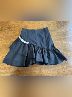 Ledin Black Pearl Embellished Asymmetrical Ruffle Mini Skirt Size Small